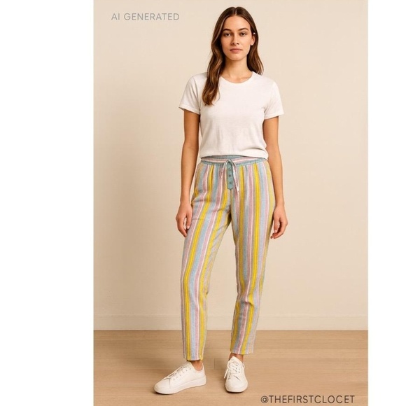 Relativity Pants - Relativity Multicolor Striped Pattern Drawstring Waist Straight Leg Casual Pants